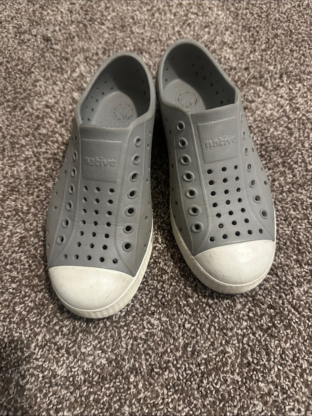 Native Slip-On Shoes in Gray with White Toe Cap